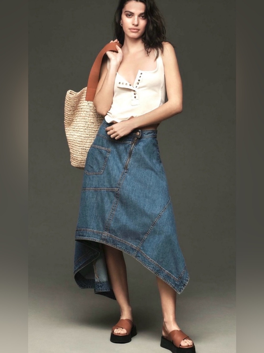 Anthropologie asymmetric denim skirt